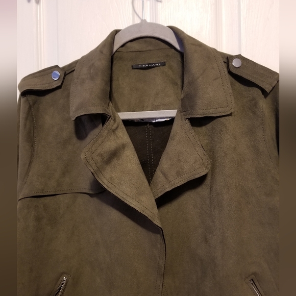 NWT T Tahari Jacket Faux Leather Women's Size L Color Olive Green - Picture 6 of 12